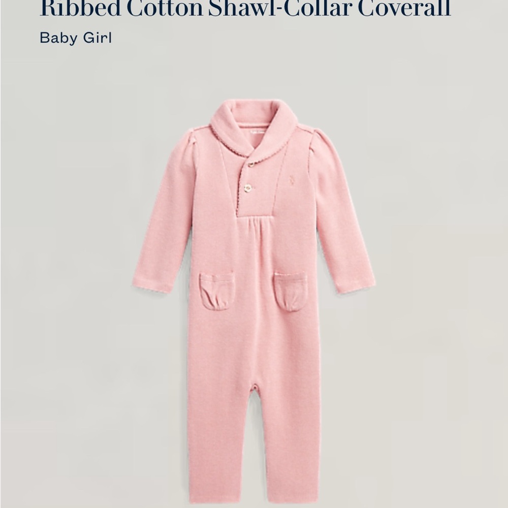 Polo Ralph Lauren Pink Ribbed Cotton Shawl-Collar Coverall